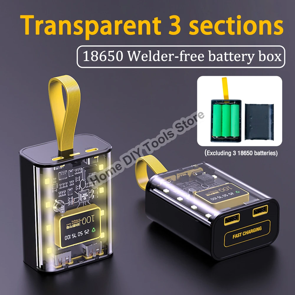 Portable 3x18650 Battery Charger Case DIY Power Bank Box Fast Charging Case With LED Light Batteries Charging Power Bank Shell