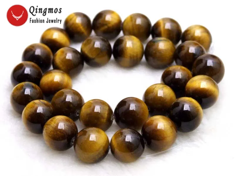 

Qingmos 14mm Round Genuine Yellow Tiger's-eye Loose Beads for Jewelry Making Supplies DIY Necklace Bracelet Earring Strand 15"