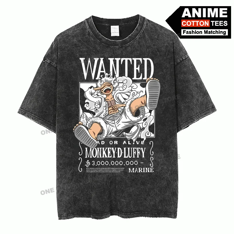 

Anime Peripheral Clothing ONE PIECE - Luffy WANTED Cover Print T Shirt y2k Street styl Men Women Short Sleeve Cotton Loose Tees