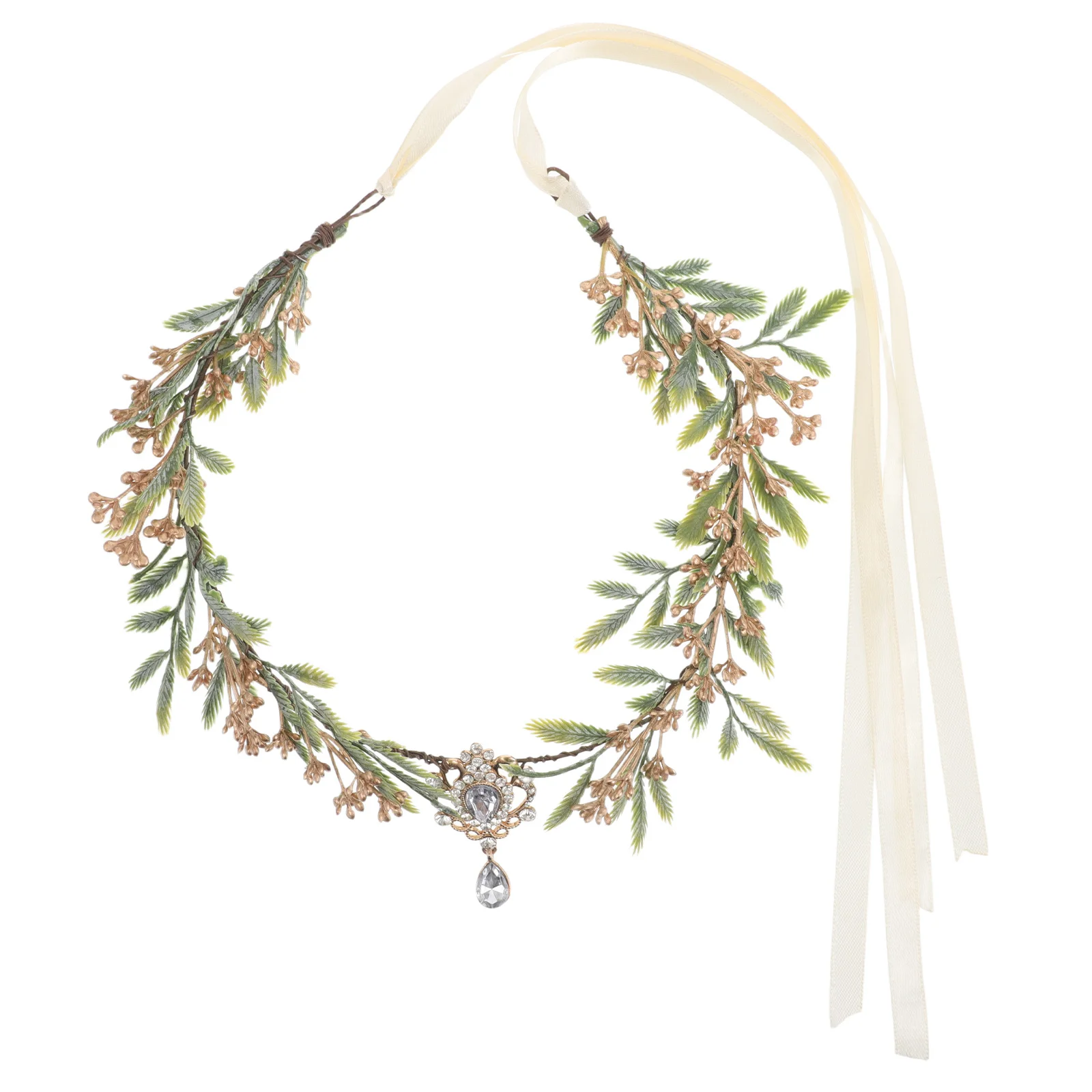 

Waterfall Forehead Drop Fairy Crown Handmade Floral Leaf Headband For Women Wedding Party Cosplay Photography