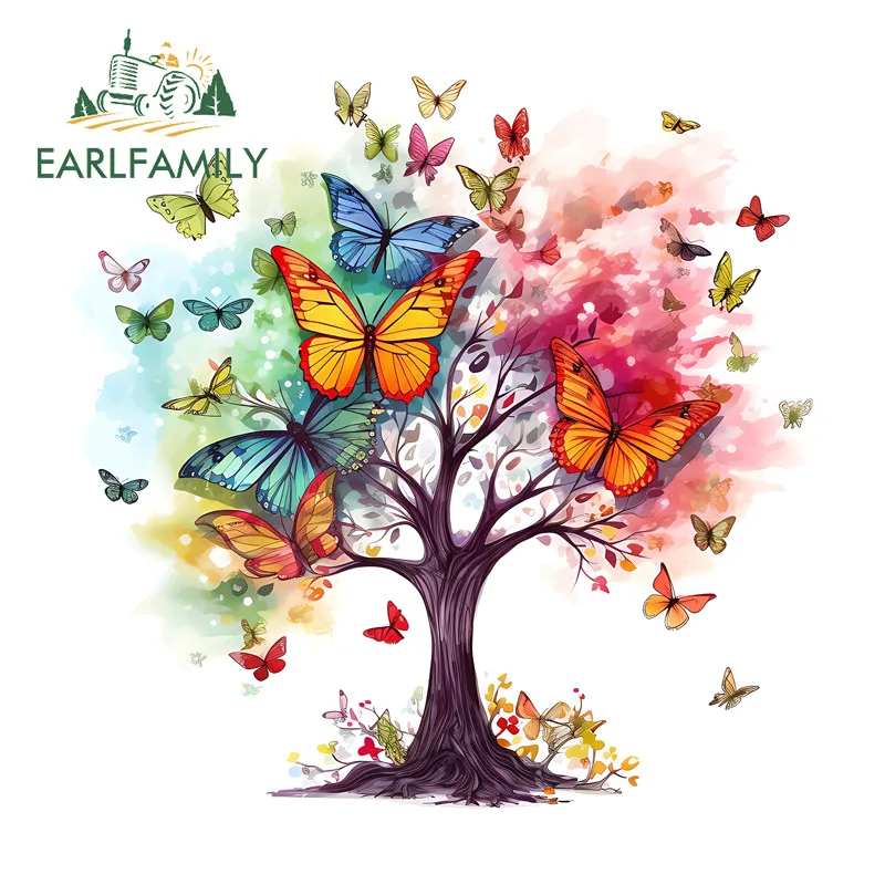 EARLFAMILY Butterfly Tree Cartoon Car Sticker Rear Windshield Motorcycle Suitcase Truck Decal Scratch-Proof Racing Accessories