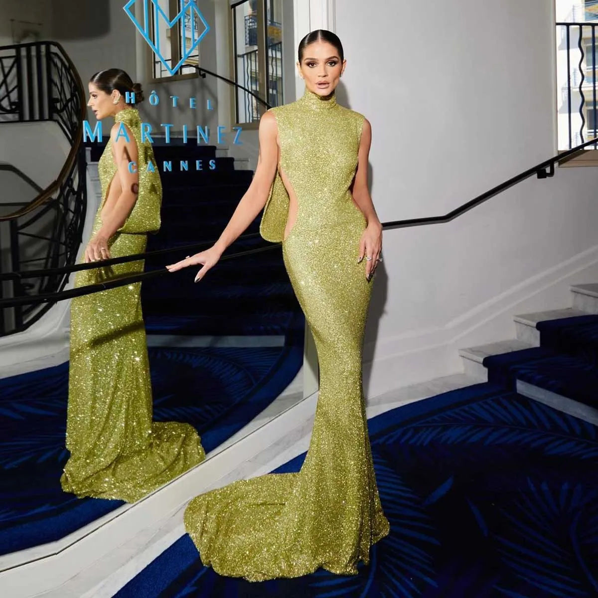 2024 Charming Green Long Evening Dresses Cannes Celebrity Dress Slim Women Formal Occasion Dress Mermaid Prom Maxi Gowns Custom