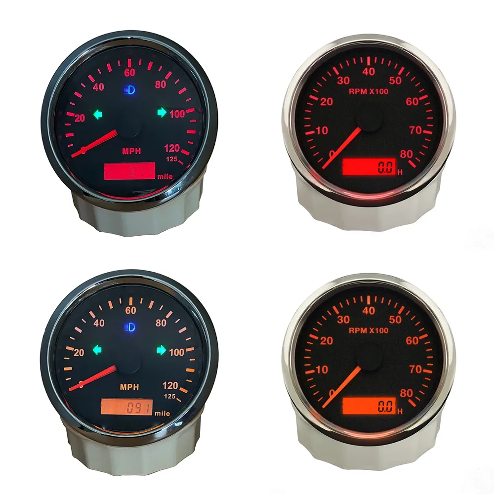 ELING 2 Gauge Set 85mm 0-200KM/H 125MPH GPS Speedometer+8000RPM 12000RPM Tachometer with Red Yellow Backlight for Car Yacht