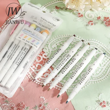 JIANWU 5 Teile/satz Morandi Macaron Farbe Doppelseitige Textmarker Set Reibungsloses Schreiben Kreative DIY Student Lieferungen Schreibwaren
