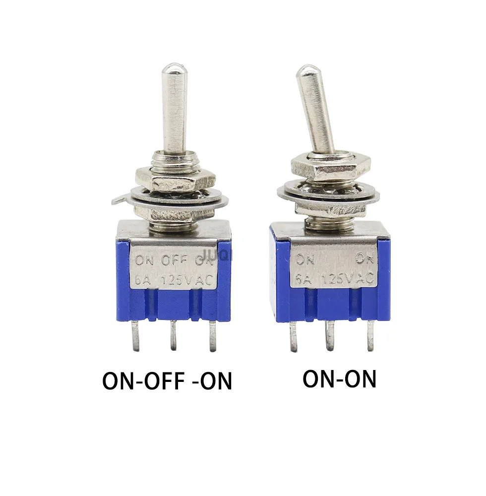 1PCS MTS-102 blue 6MM Mini 3/6PIN 6A 125VAC Toggle Switch 2/3 Position Self locking SPDT ON-OFF -ON Rocker Switch Waterproof Cap