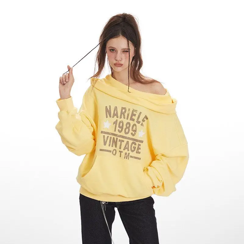 Solto ajuste moletom com capuz feminino novo sle impresso oversized americano preguiçoso sle moletom com capuz temporada de outono