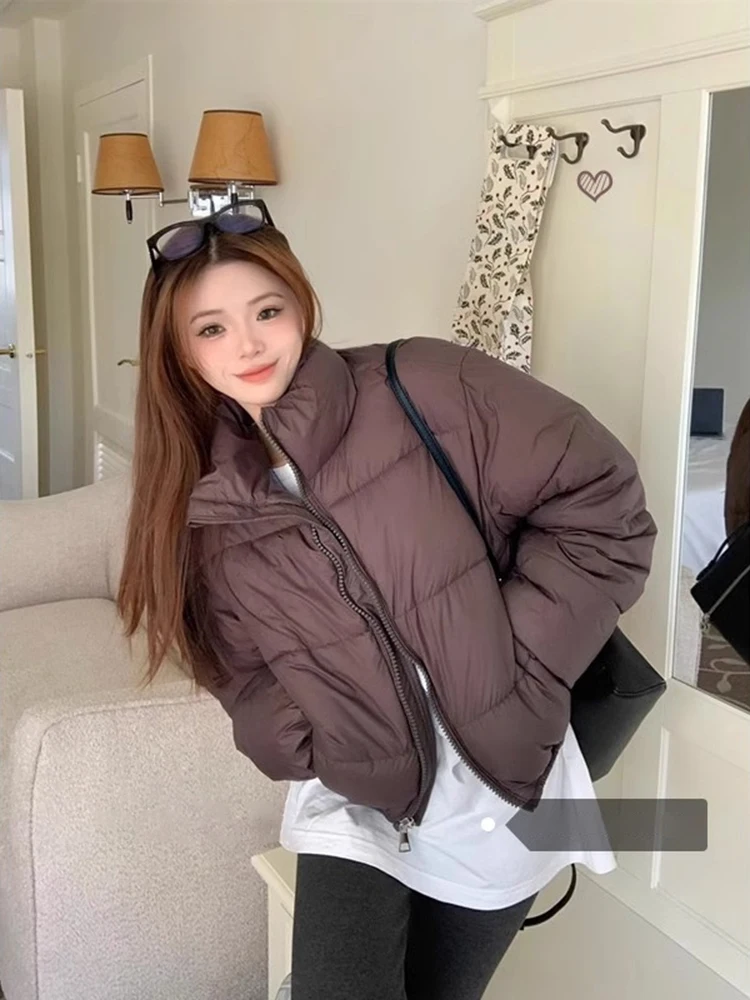 

Caramel Cotton Jaet Women's ort Bread Sle Winter Outerwear Korean Version High Quali Faionable Commute Zipper