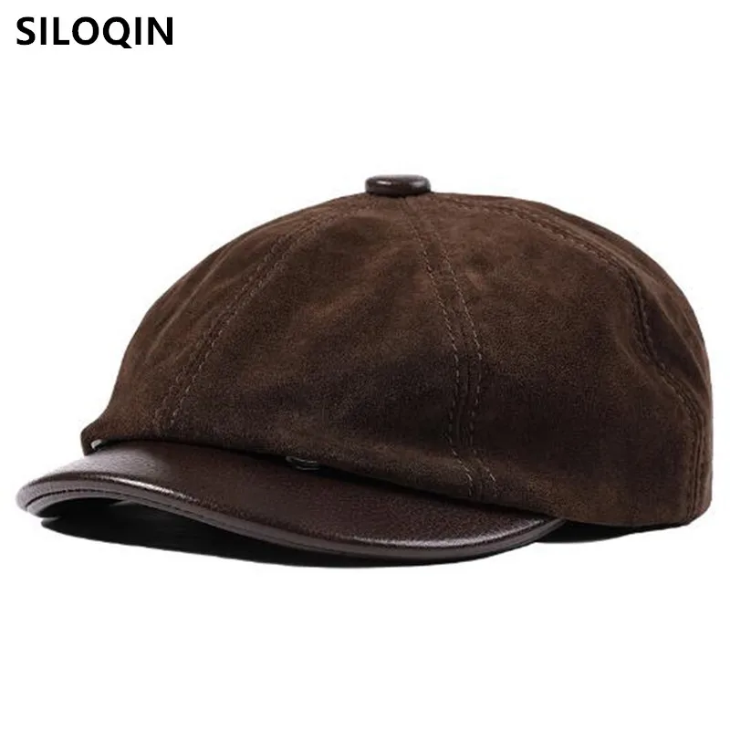 

2024 New Autumn Winter Natural Genuine Leather Caps For Men And Women Suede Cowhide Leather Warm Berets British Fashion Golf Cap