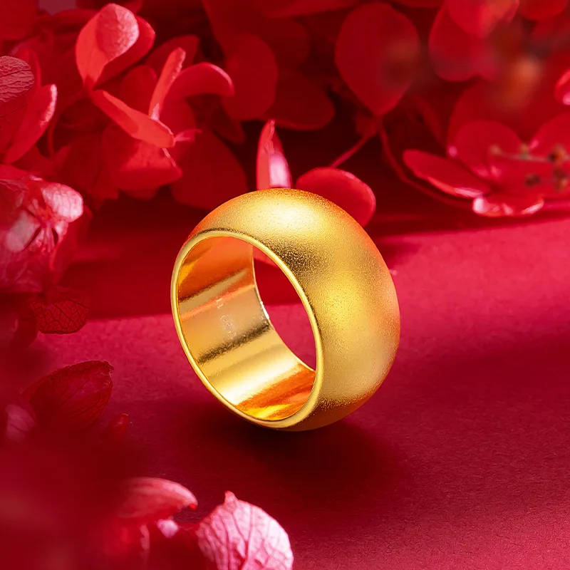 

Luxury 24K 9999 Pure Gold real gold Women's 12mm Wide Frosted Ring Closed Ring Ring