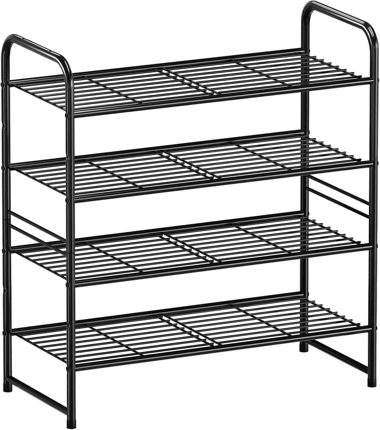 

4-уровневая штабелируемая полка для обуви, металлический органайзер для прихожей или спальни, вмещает 20 пар, черный