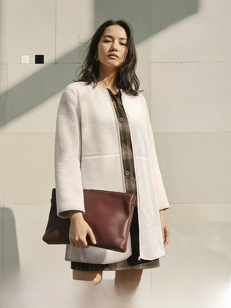 

H&M Women's Short Jacket 2026 New Anti-Cold Furry Aesthetic Medium-Length Fleece Jacket Commute Style Loose Fit Zipper