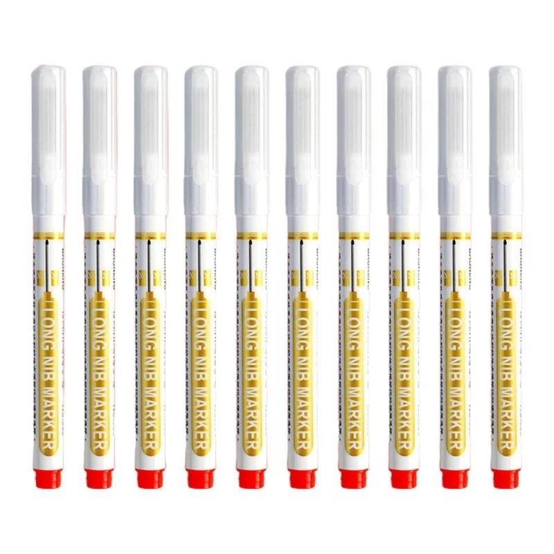 

652F 10Pieces Long Nose Pens Colorful Waterproof Carpenter Markers for Bathroom Woodworking Hardware Decorations