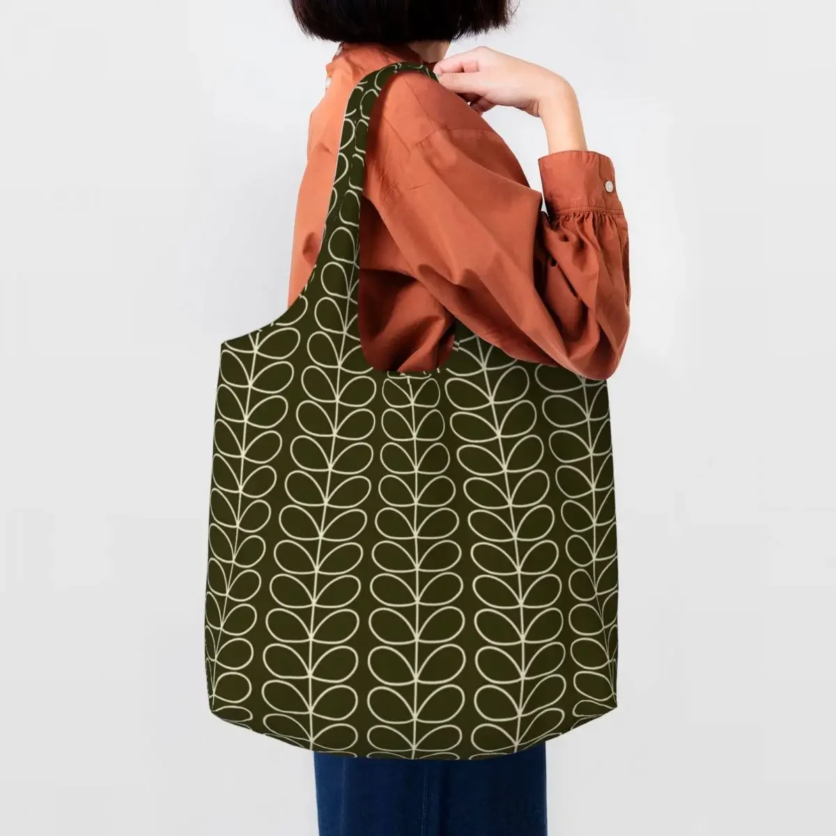 

Custom Recycling Orla Kiely Linear Stem Kelp Shopping Bag Women Canvas Shoulder Tote Bag Durable Groceries Shopper Bags Handbags