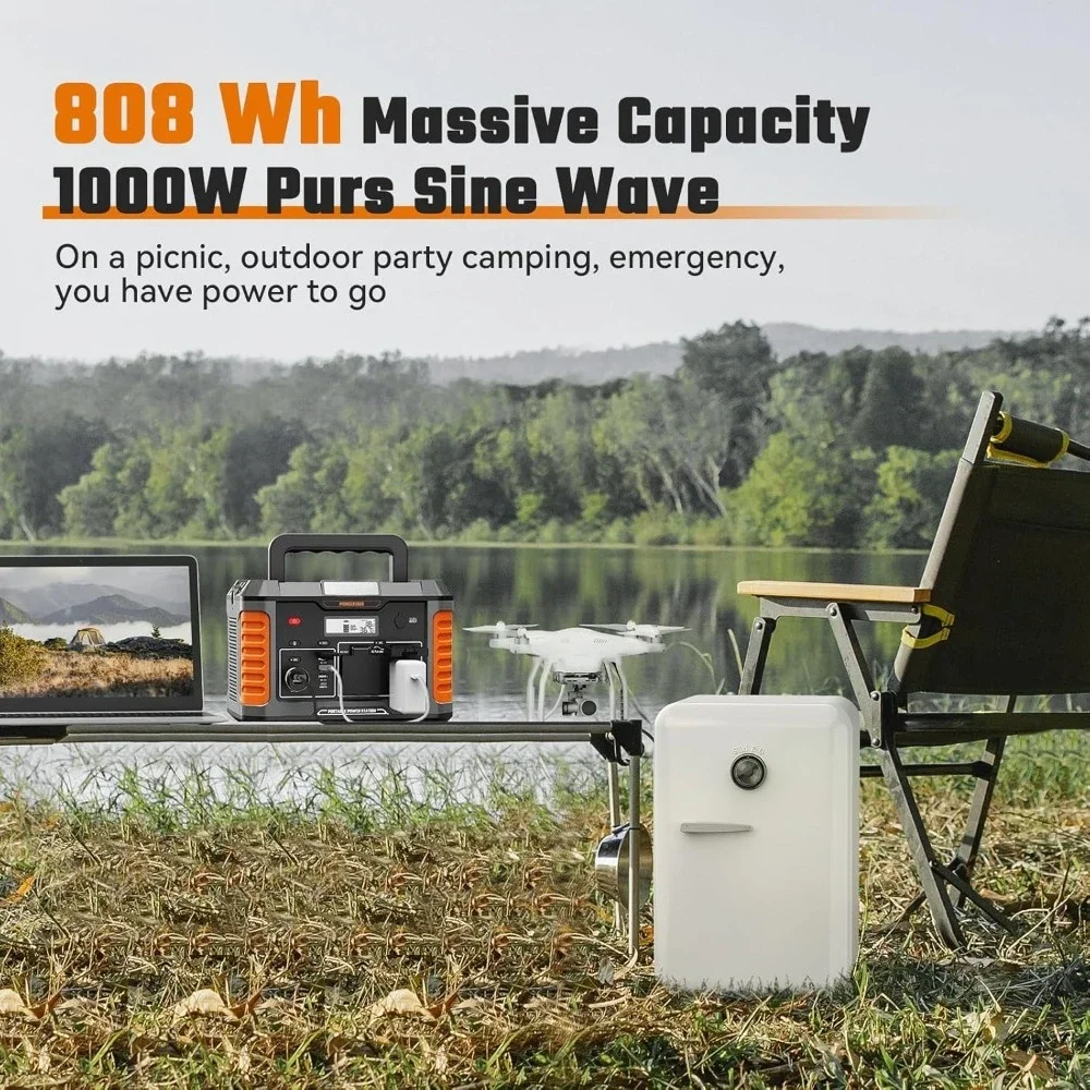 

Portable Power Station 1000W – 808Wh with AC & USB Ports | Solar Charging Generator for Home, Camping & Emergency Use