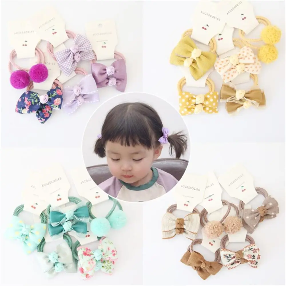 10PCS Colorful Kids Girls Hair Ties Bows Elastic Rubber Band Hair Rope Flower Small Plush Ball Scrunchies Headdress Hair Styling