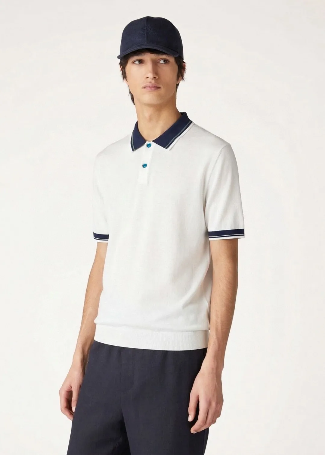 

Мужская вязаная рубашка с коротким рукавом в итальянском стиле преппи, повседневная, деловая, с цветными вставками на воротнике, летняя новинка