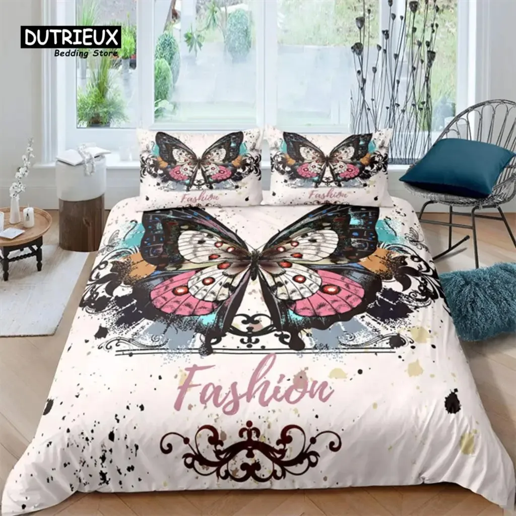 Soft Butterfly Bedding Set Microfiber Leopard Print Background Duvet Cover Set For Adult Bedroom Decor As Greetings and Presents