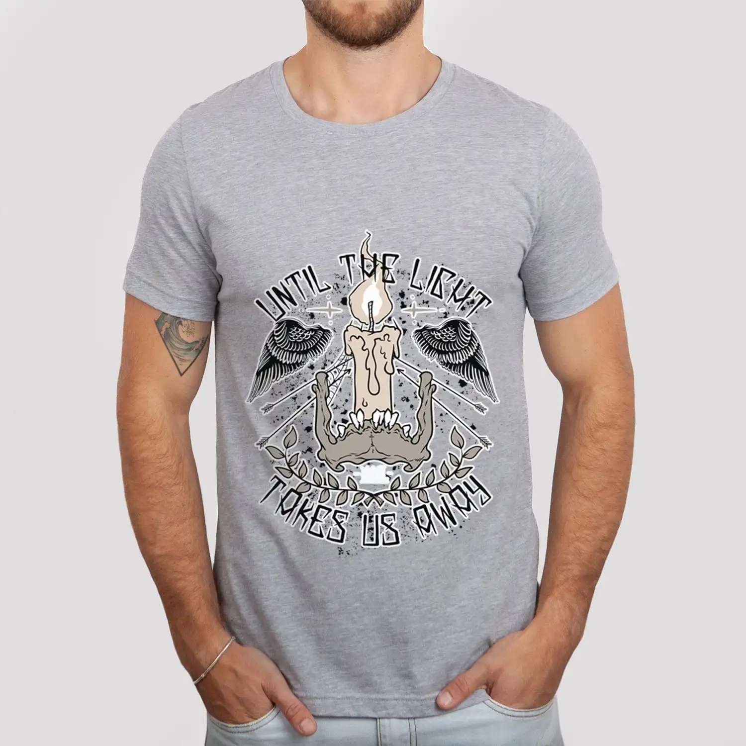 Until the Light Takes us Away T shirt Inspirational Skull Heavy Metal Rock Wings Rockers