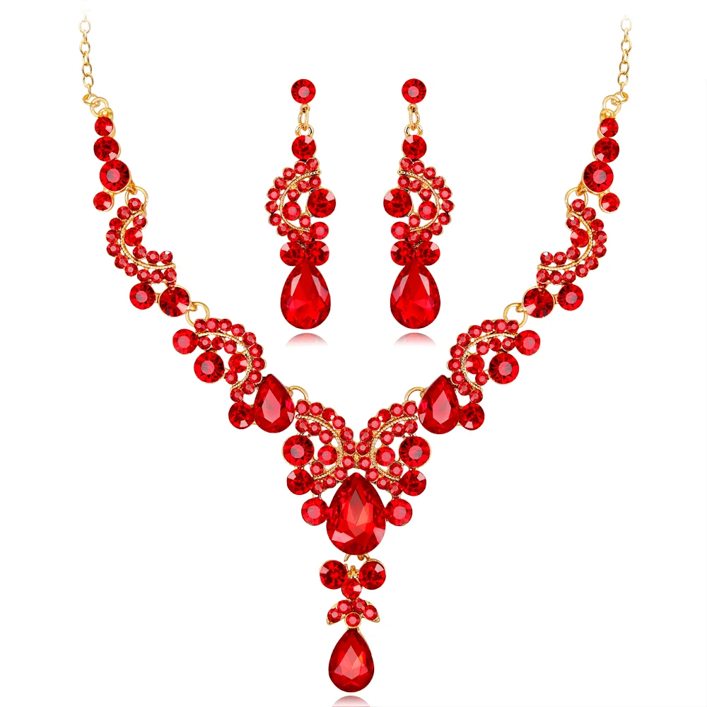 New hot selling bridal necklace earrings stylish high-end wedding party jewelry two-piece set