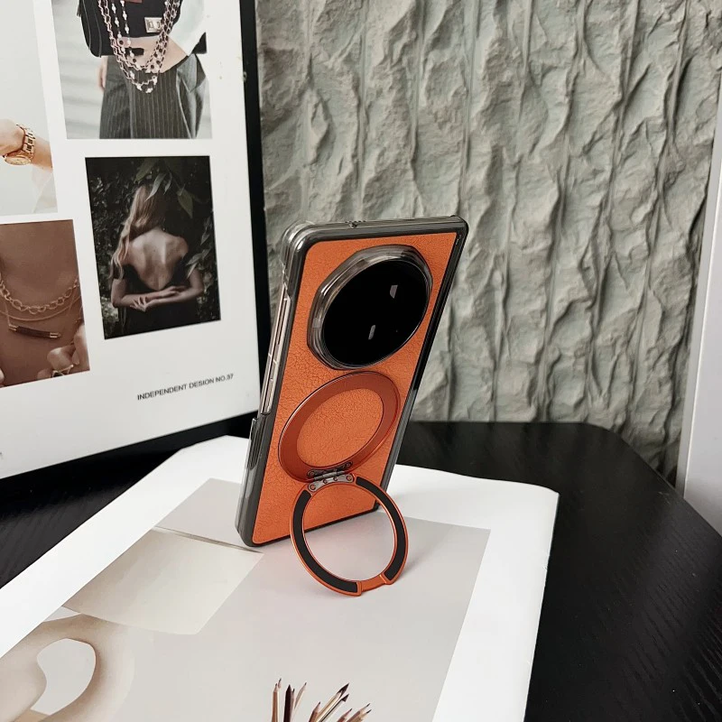 

For Honor Magic V6 Magnetic Case ELVEV Vintage PU Leather Hard PC Rotating Bracket Suction Phone Cover