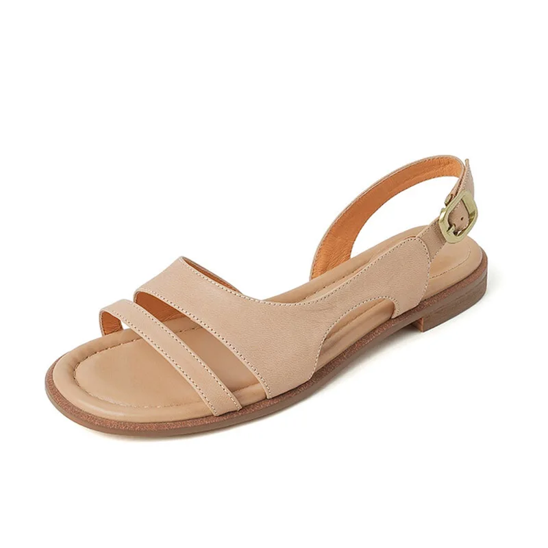 

Phoentin 2025 трендовые женские сандалии на плоской подошве в стиле ретро, летние лаконичные туфли-гладиаторы из натуральной кожи с открытым носком, абрикосово-коричневые FT5145