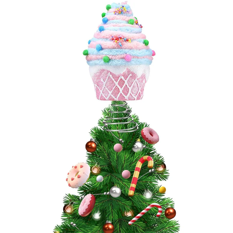 Cupcake Tree Topper Christmas Decoration Pastel Dessert Christmas Tree Topper Set Plush Pink Cupcake Candy Donut Party Supplies