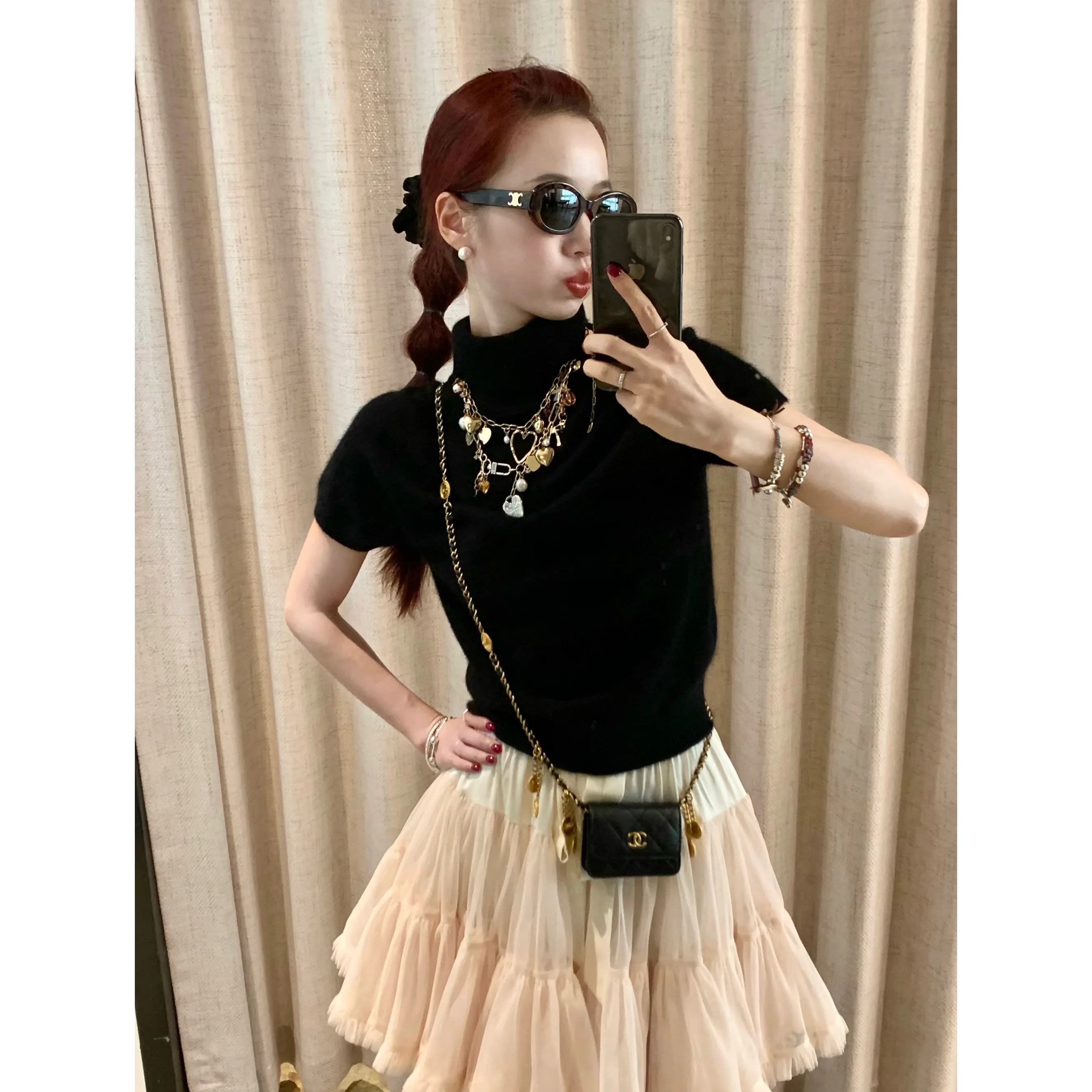 

Вязаный свитер Ele Retro с высоким воротником и манжетами из меха медведя для девочек, или шерстяной вязаный свитер