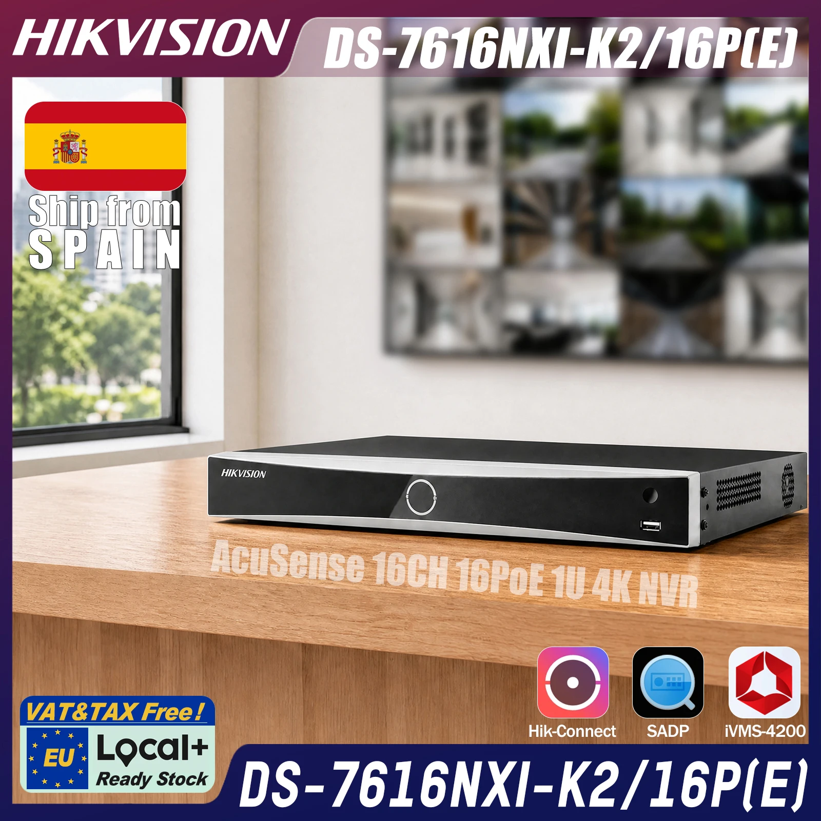 Hikvision DS-7616NXI-K2/16P(E) NVR PoE AcuSense 1U a 16 canali 4K, 16 porte PoE fino a 200W, 160Mbps in ingresso, riconoscimento facciale, protezione perimetrale, 2 SATA fino a 32TB, 4/1 allarme,
