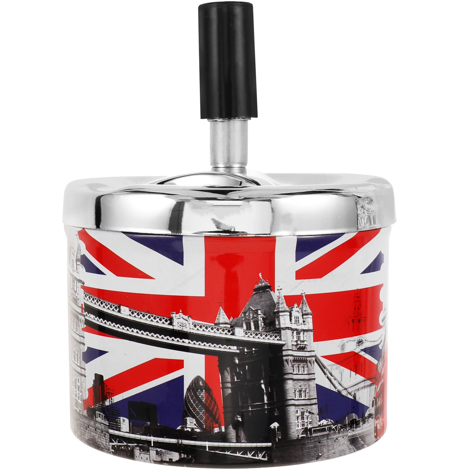 

Elegant Stainless Steel Automatic Ashtray With Rotating Lid Windproof Extinguishing Round Container For Home Office Bar Outdoor