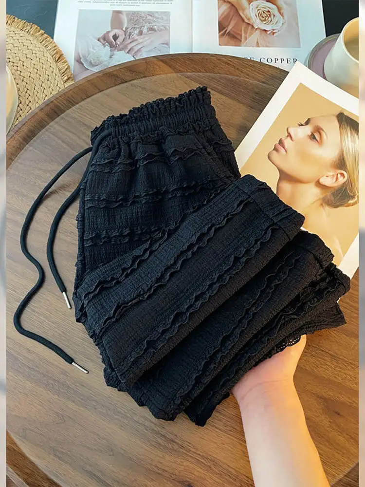 

plus Size Women's High Waist Wide Leg Pants Summer Casual Loose Fit Straight Cut Long Trousers Wooden Trim Comfortable