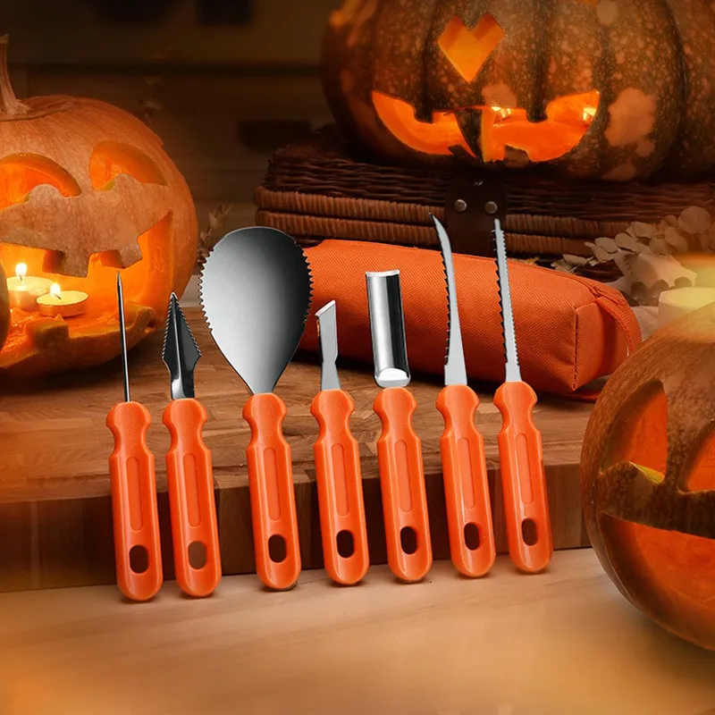 7pcs/set Halloween Pumpkin Carving knife pumpkin lantern DIY carving tools Handmade Carving Stainless steel Knife Making Tools