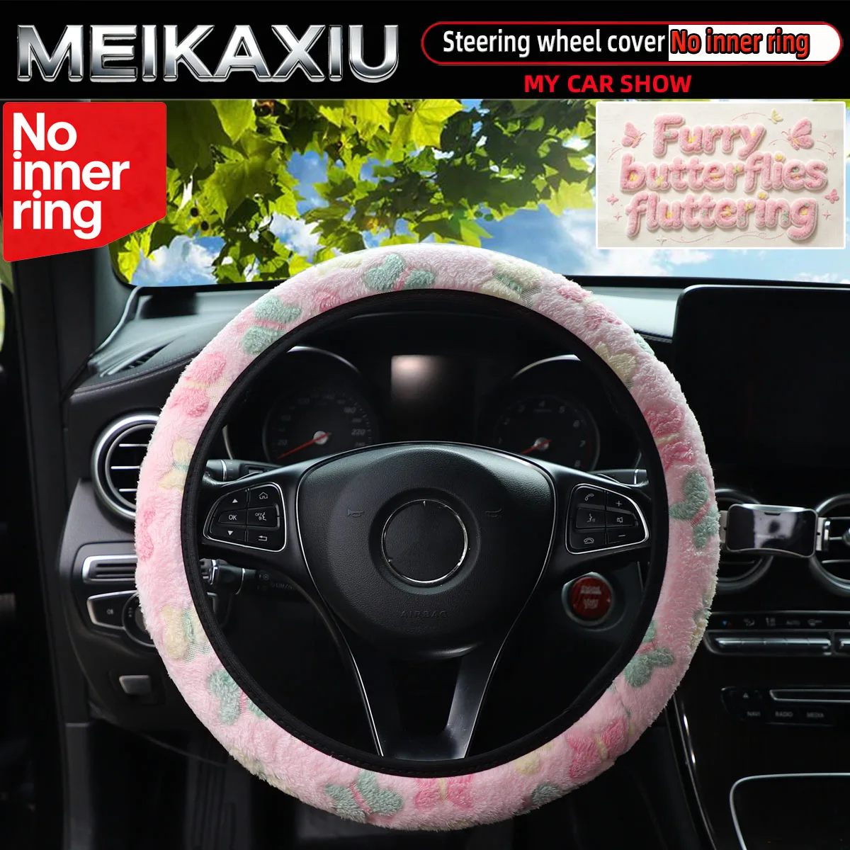38cm Butterfly Flying Plush Steering Wheel Cover Women-Friendly Car Accessory No Inner Ring Needed Car Decoration Item