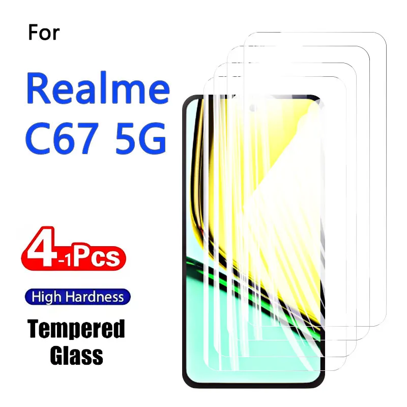 1–4 Stück Displayschutzfolien für Realme C67 5G, gehärtetes Glas, Kristall, 9H, hohes Aluminium, kratzfest, 6,72 Zoll, Fingerabdruck