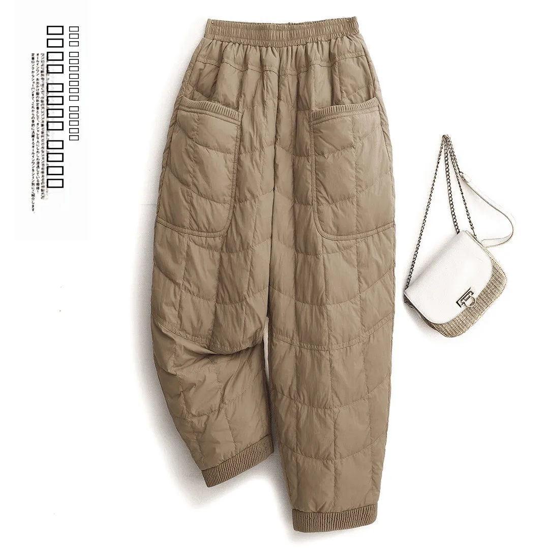 

Осенне-зимние теплые повседневные свободные хлопковые брюки с эластичным поясом для женщин, модные легкие брюки свободного кроя