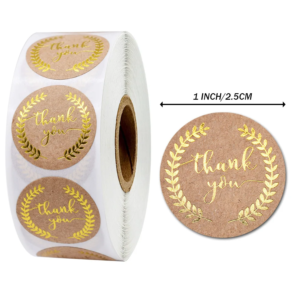 1Inch Round 500pcs Thank You Sticker With Gold Leaf Olive Branch Stickers For Local Handmade Gift Sticker Gold Seal Labels