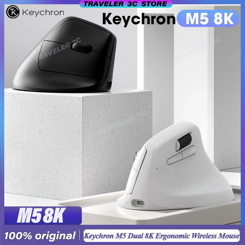 

Keychron M5 Dual 8K Эргономичная беспроводная игровая мышь PAW3950 Офисный индивидуальный костюм для средних и больших рук ПК 600 мАч 30000 точек на дюйм