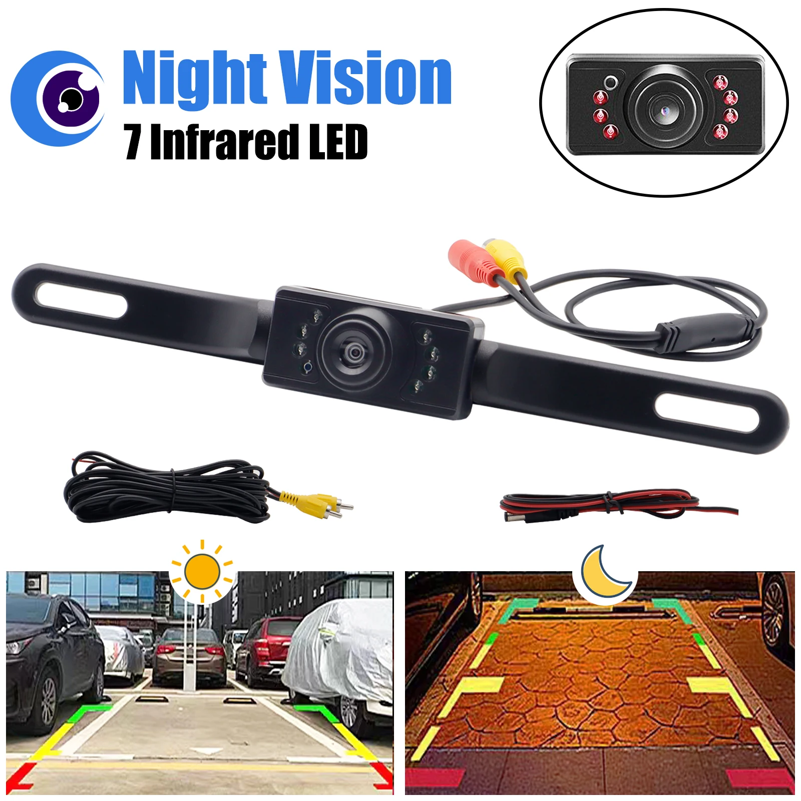 License Plate Frame Car Rear View Backup Parking Reverse Camera Universal Night Vision Dustproof Waterproof IP68 170° Wide Angle