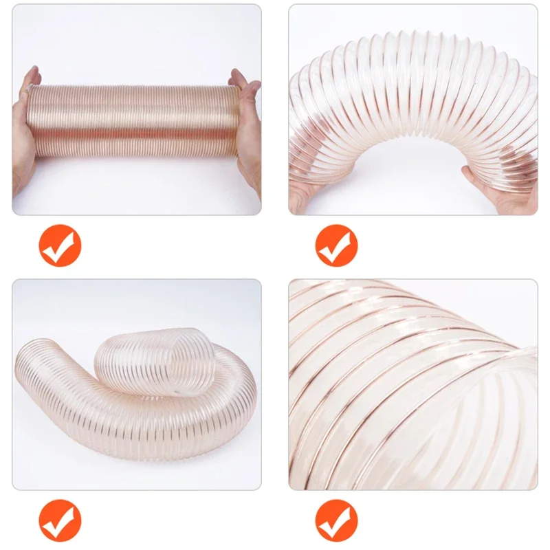 Transparent PU Tube, Dust Suction, Vacuum Fume Exhaust Hose, Exhaust Pipe Air Tube, Inner Diameter 25-100mm, 1/2m * 0.63mm