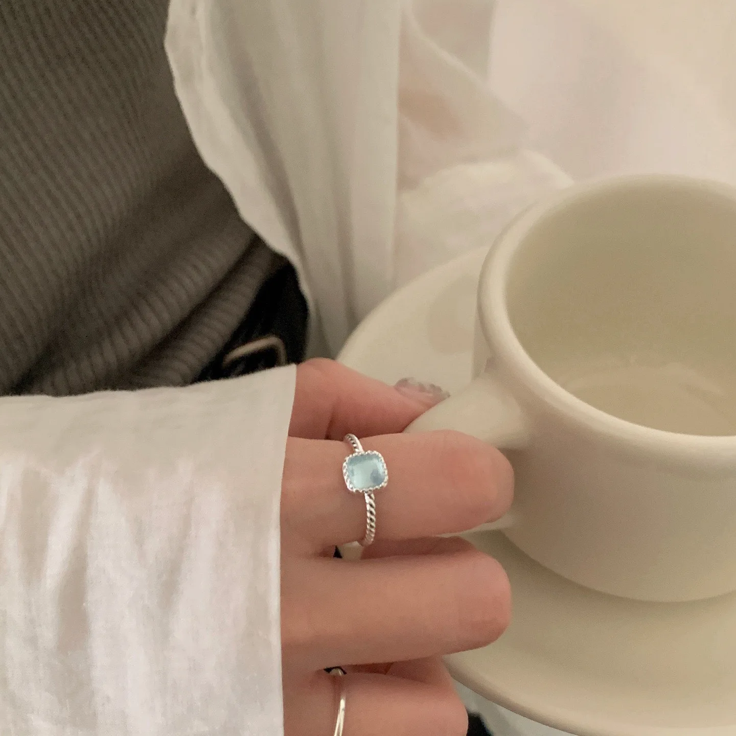 Women's 925 Sterling Silver Geometric Square Adjustable Ring
