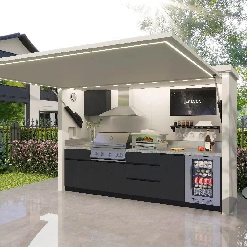 Customized Luxury Outdoor Garden BBQ Kitchen Cabinet Stainless Steel 304 with Metal Frame Shed Easily Assembled