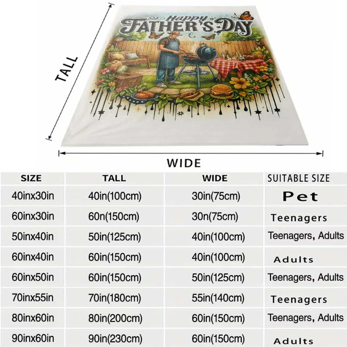 Happy Fathers Day Blanket Throw BBQ Grill Picnic Gift for Dad Family Keepsake 150x200cm Home Decor Luxury Throw
