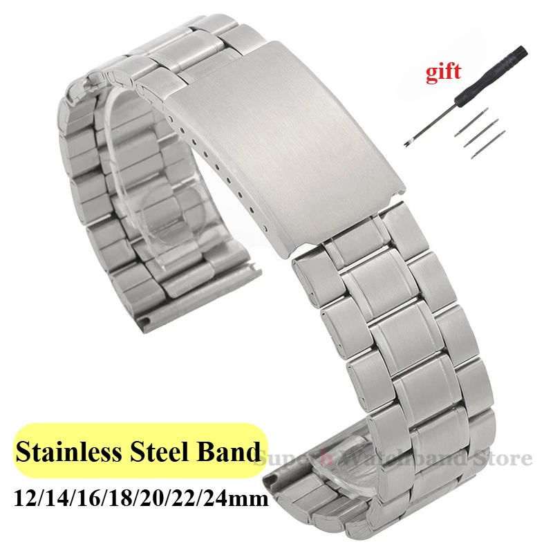 

Stainless Steel Watch Band for Seiko 12mm 14mm 16mm 18mm 20mm 22mm 24mm Universal Wristband for Men Women Folding Buckle