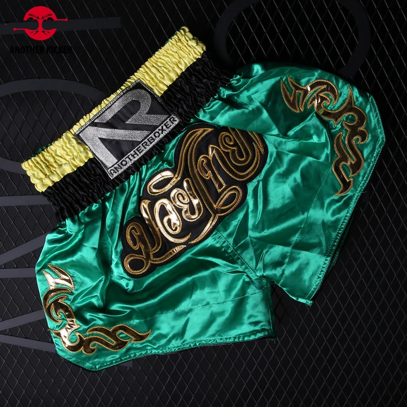 

Boxing Shorts Green Muay Thai Shorts Men Women Kids Gym Embroidered Grappling Kickboxing Cage Fight Pants Martial Arts Clothing
