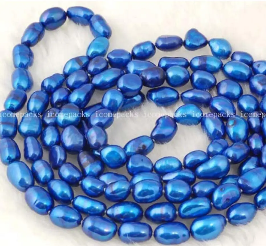 

Jewelry wholesale nice 8-10*6-7mm deep blue freshwater pearl baroque necklace 43"