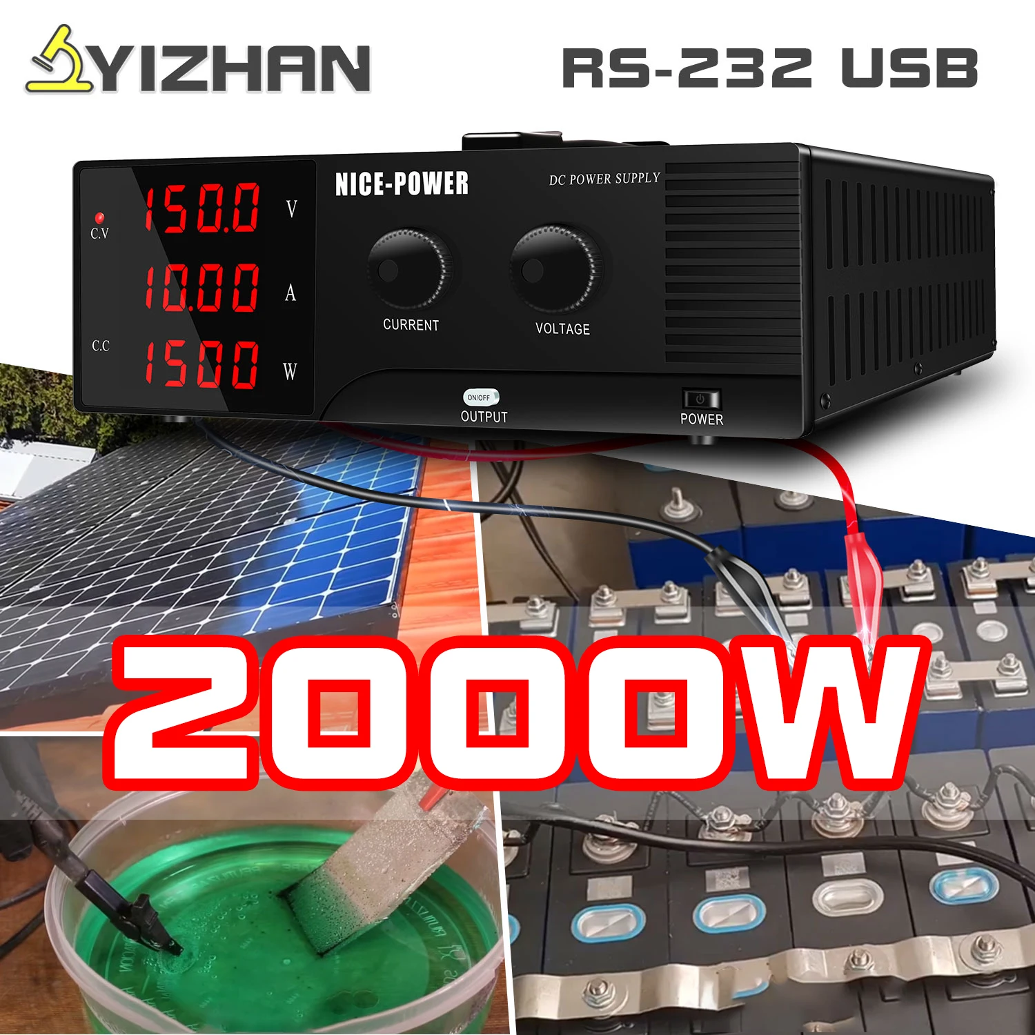 

USB Bench Source 2000W Laboratory DC Power Supply RS-232 15V 80A 100A 60V 30A 100V 20A 150V 10A Adjustable Variable Power Supply