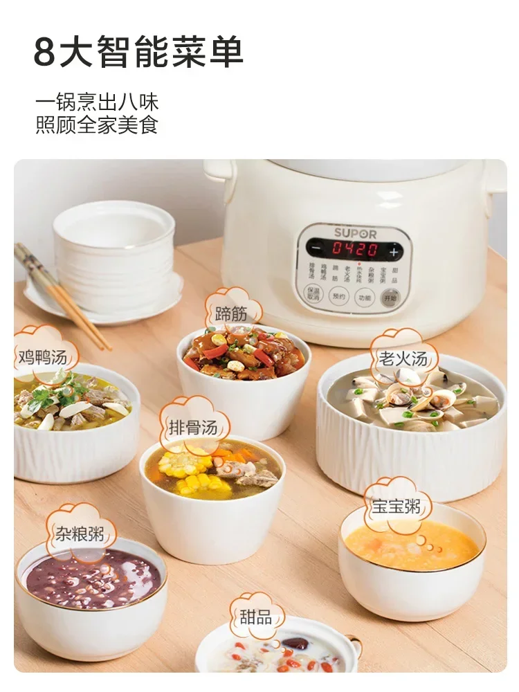 220V Smart Electric Stewpot with Ceramic Pot, Ideal for Congee and Bird's Nest Soup