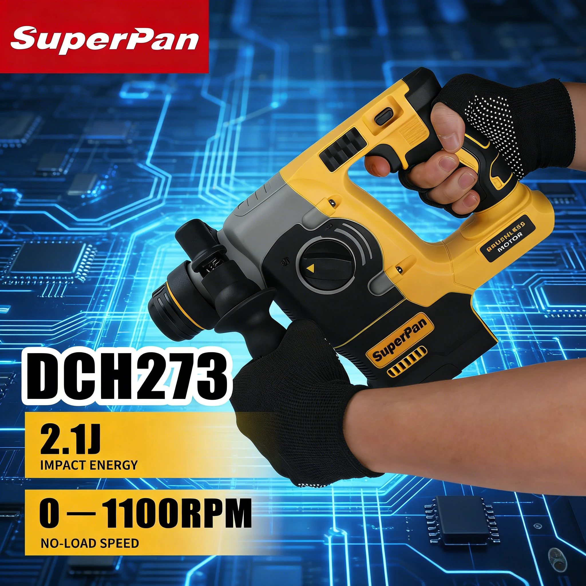 

Промышленная ударная дрель SuperPan DCH273, 4600 ударов в минуту, для кемперов, совместима с аккумулятором DeWalt 20V