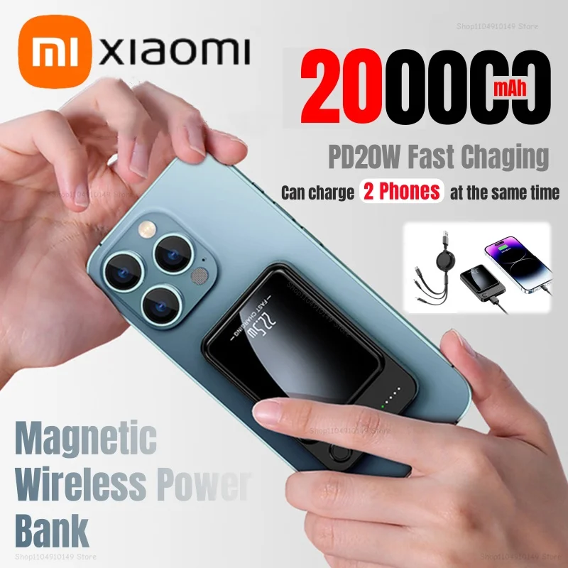 Xiaomi Wireless Magnetic Power Bank Alloy Ultra Thin 200000mAh Fast Charging Portable Mini Backup Battery For IPhone Samsung