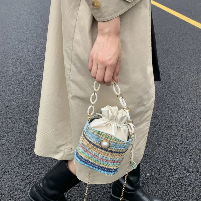 

2025 Summer Color Block Woven Bag Unique Design Spacious Colorful Design