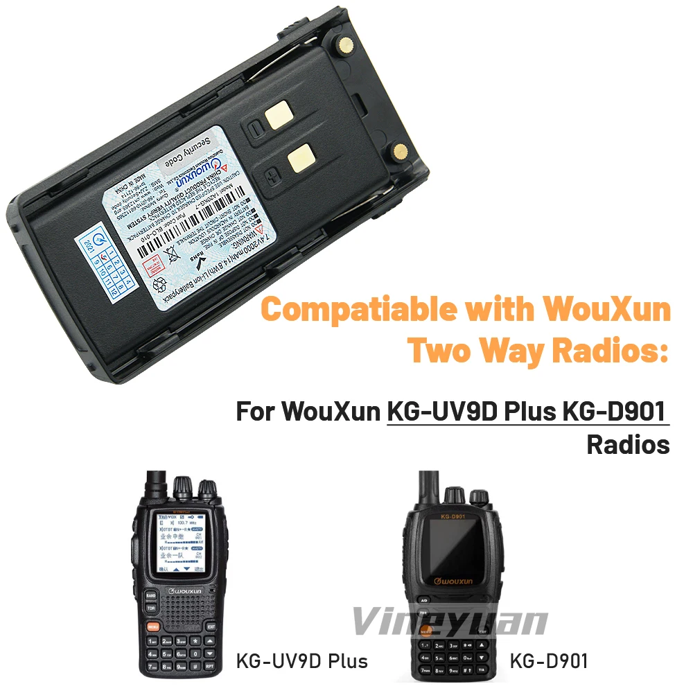 Original Wouxun 7.4V 2000mAh 1A32KG-7 1A20KG-7 Li-ion Battery for KG-UV9D KG-UV9D Plus Two Way Radios Battery with Belt Clip